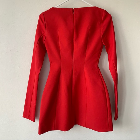 NWT Helsa Parasol Ribbon Bow Long Sleeve Mini Dress Lipstick Red - Picture 12 of 14